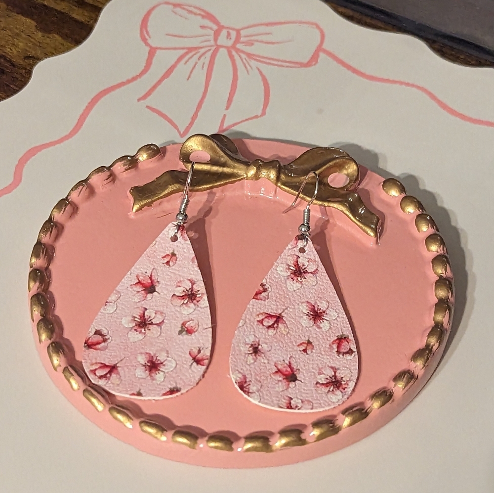 Faux Leather Cherry Blossom Earrings NEW!